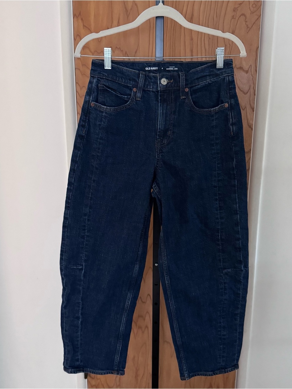 Old Navy Dark Indigo High-Rise Barrel Leg Jeans women 4